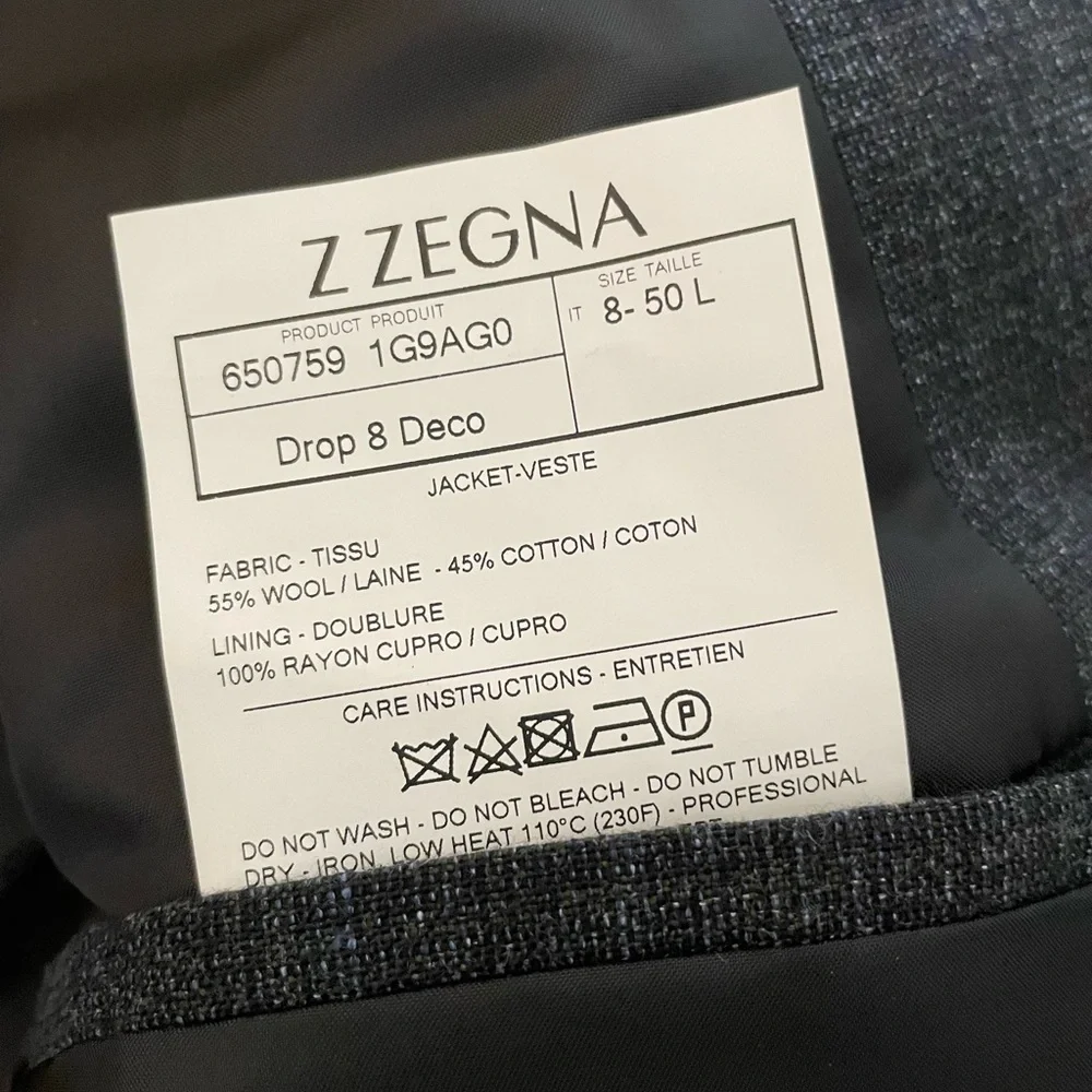 Z Zegna‎ Angora Wool-Cotton Suit Jacket in Charcoal Size 50 L US 40 L $995